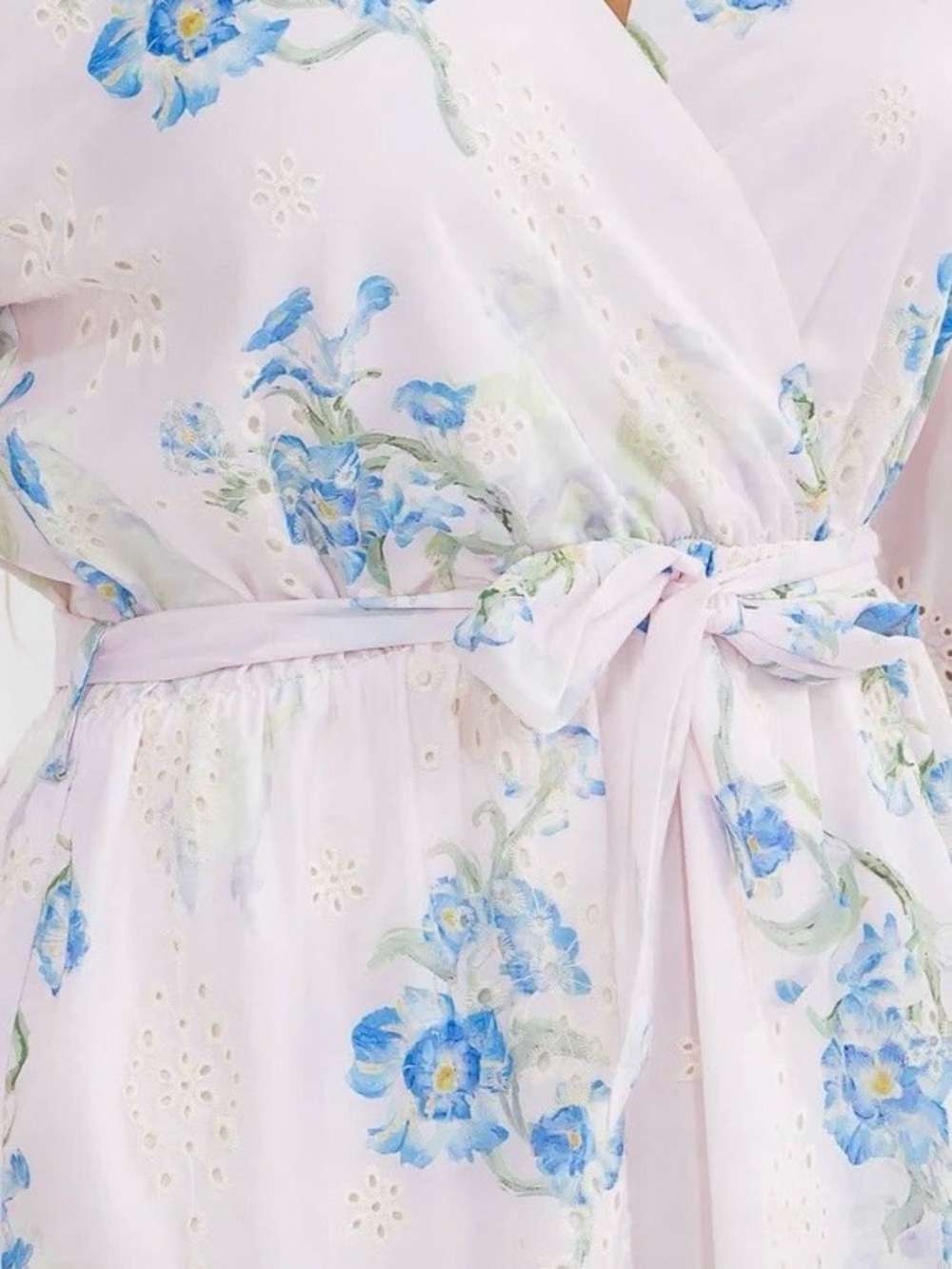 0254.  Light Floral Eyelet Wrap Maxi Dress in Blue - Picture 2 of 4